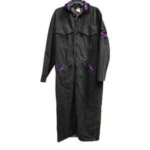 DAVID JAMES VTG Black Denim Jean Duster Jacket Dress Aztec  Southwestern Sz XL
